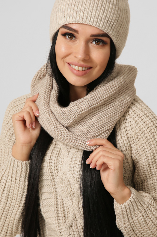 Вязаный женский снуд цвет бежевый 38361 xp-1592 Вязаный женский снуд цвет бежевый 38361 xp-1592